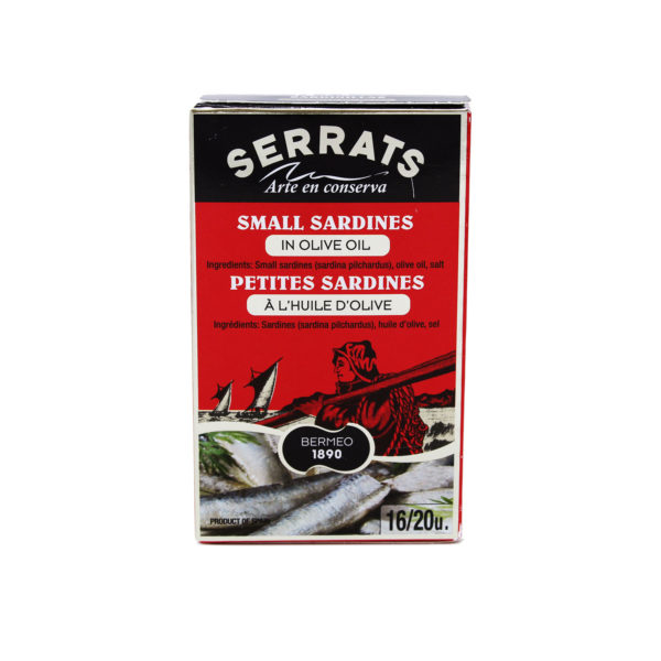 Boite de 16 à 20 petites sardines à l’huile d’olive de la Conserverie Serrats