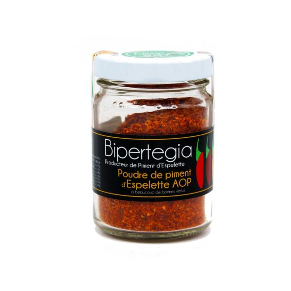 Pot de poudre de piment d'Espelette AOP du producteur de piments Bipertegia